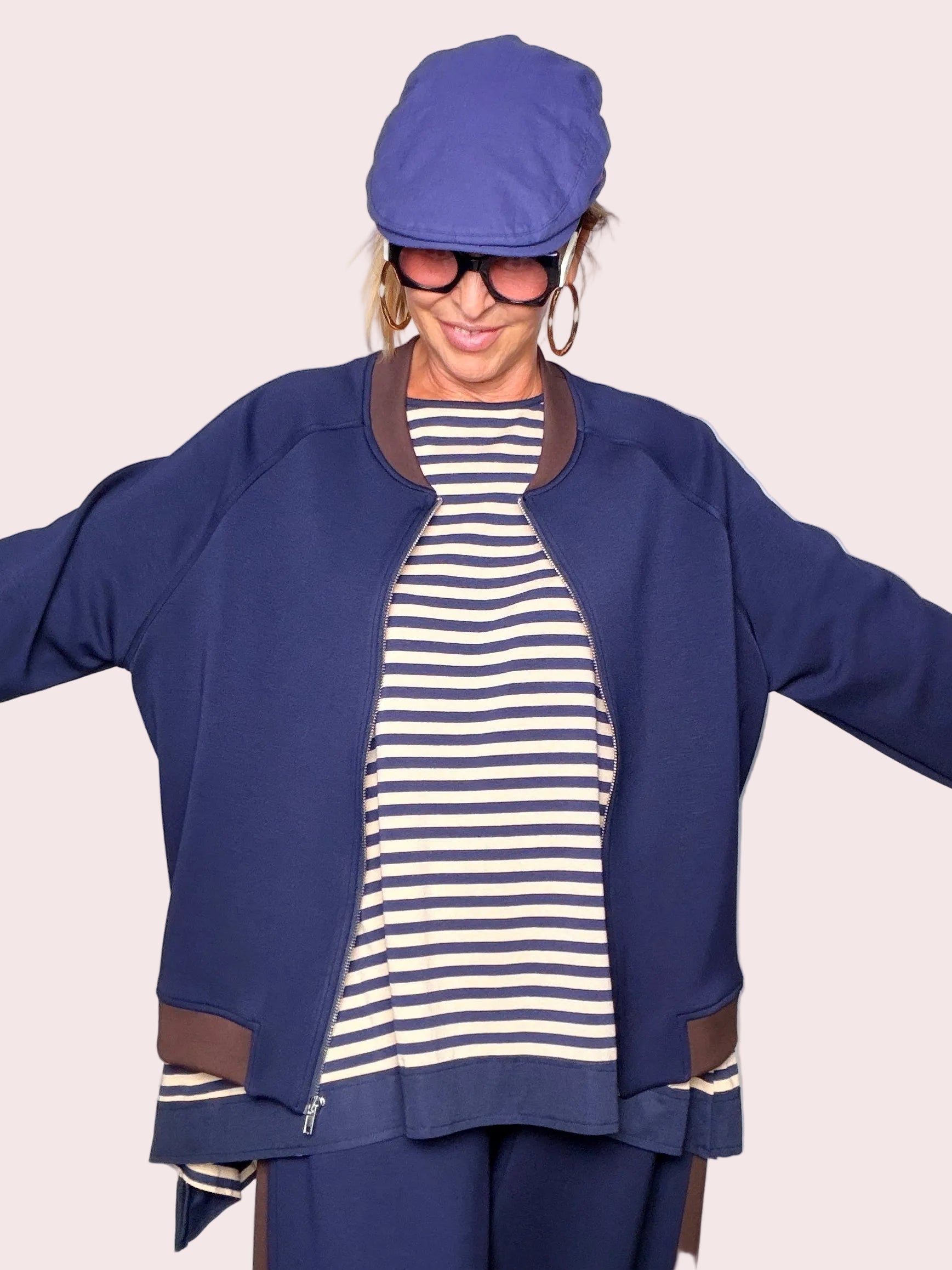 Bomber Oversize Modal Contrasto Blu Navy