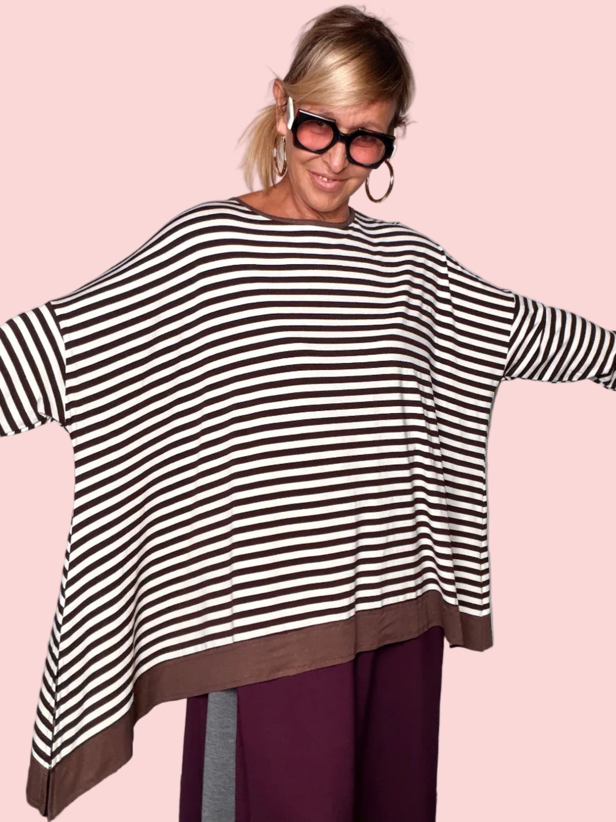 Maglia Oversize Righe Poncho Maniche Pipistrello