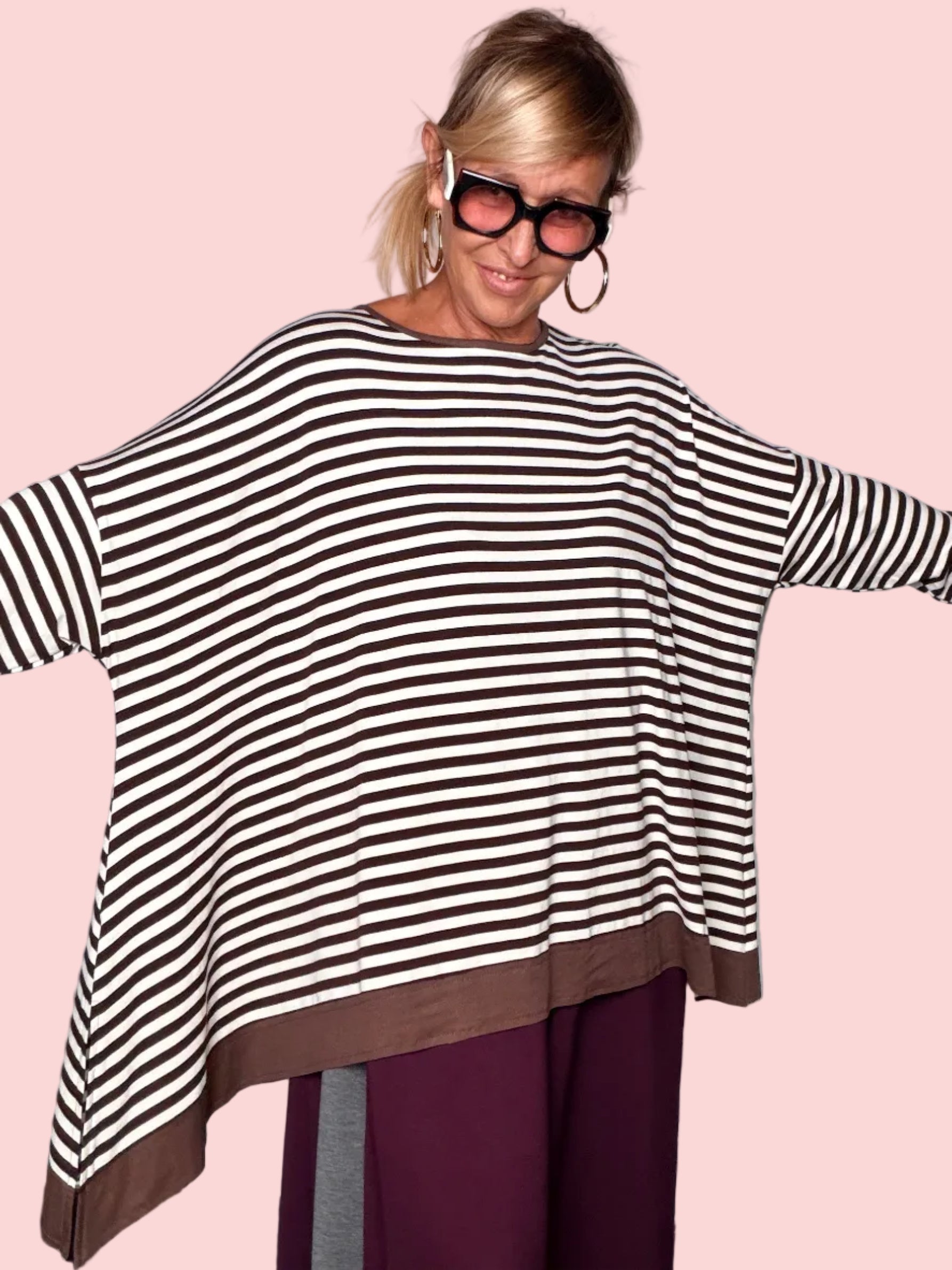 Maglia Oversize Righe Poncho Maniche Pipistrello