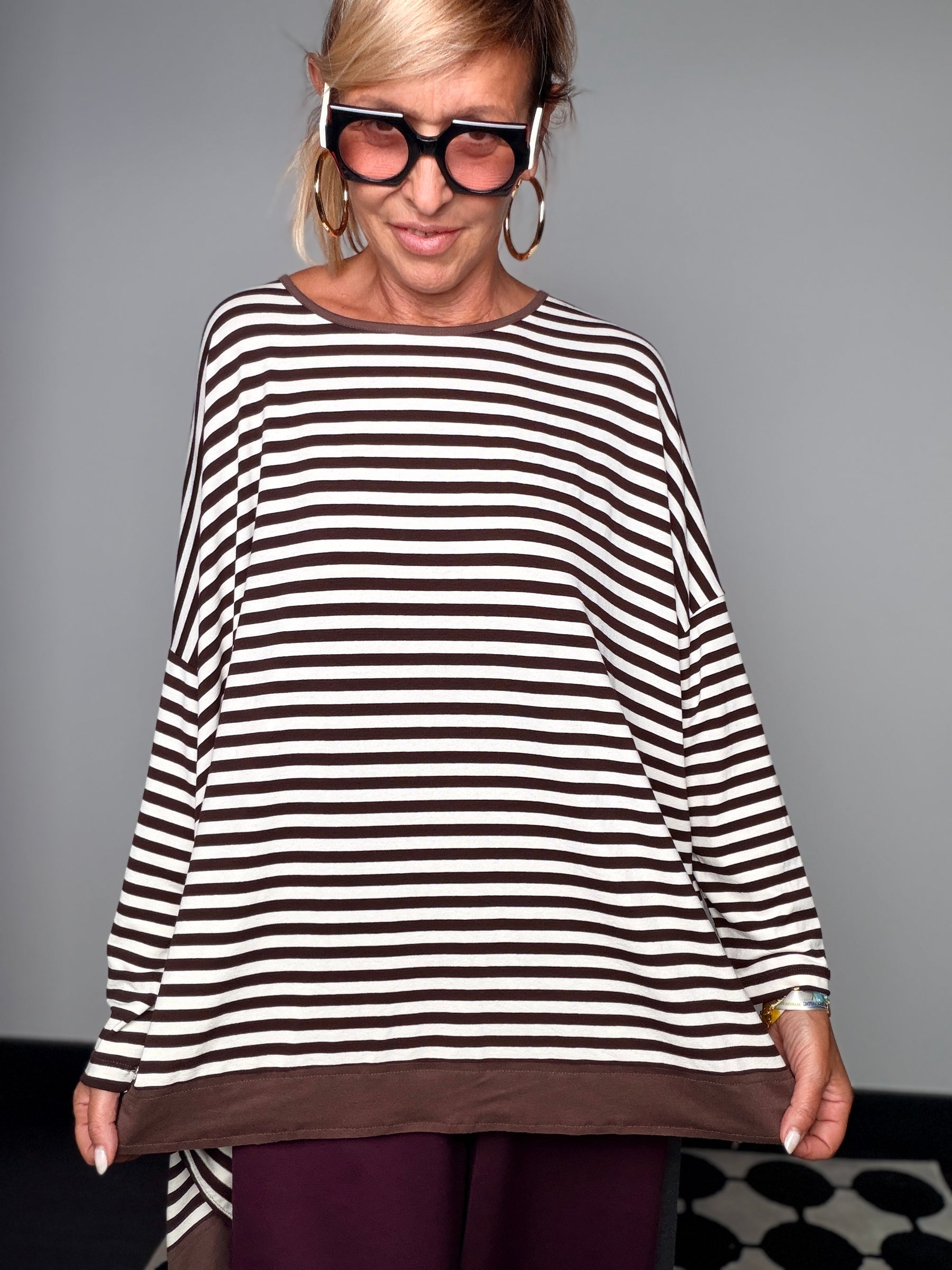 Maglia Oversize Righe Poncho Maniche Pipistrello