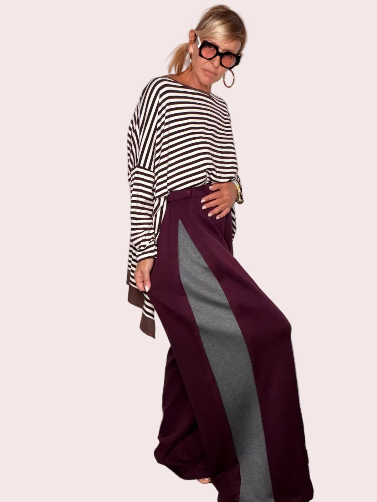 Pantalone Wide Leg Maxi Pannello Contrasto