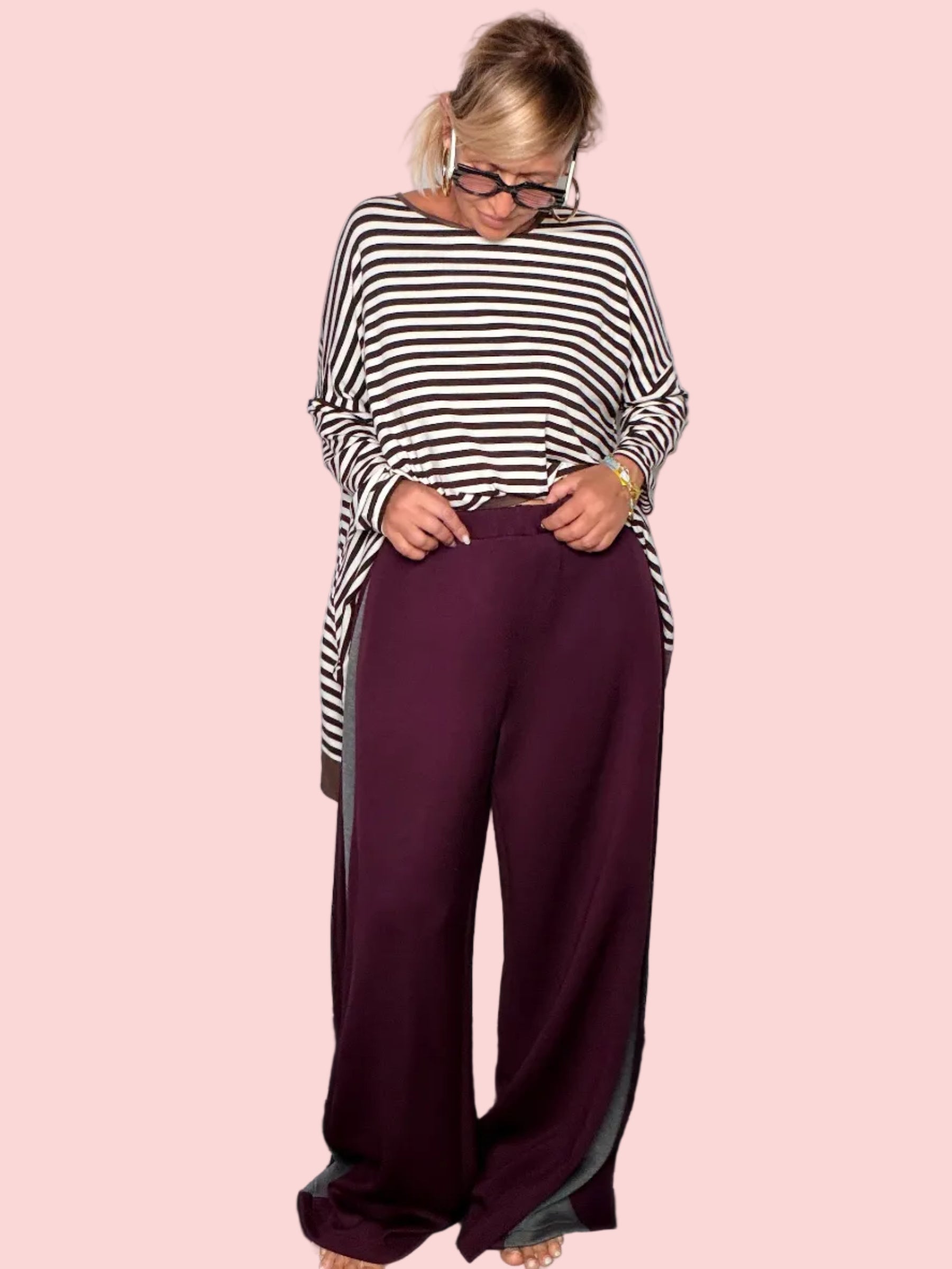 Pantalone Wide Leg Maxi Pannello Contrasto