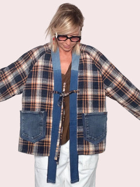 Giacca Denim Check Blu e Arancio