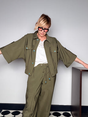 Giacca Camicia Safari con Bottoni Turchese