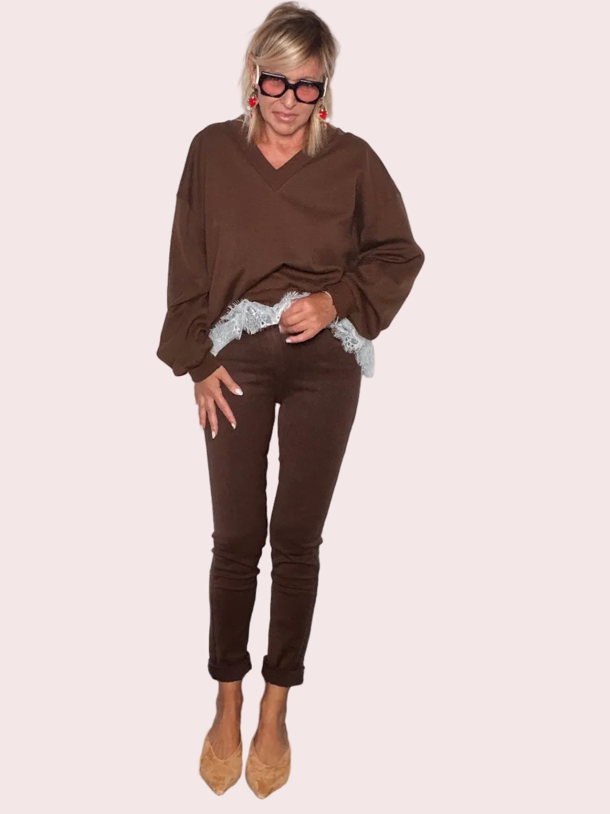 Pantalone Skinny Elasticizzato Vita Alta