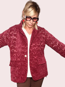 Blazer velluto burnout bordeaux damascato - vista frontale braccia aperte