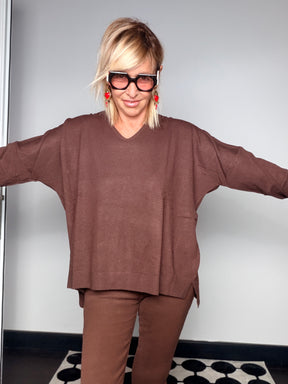 Maglia Oversize Trapezio Scollo V Costina