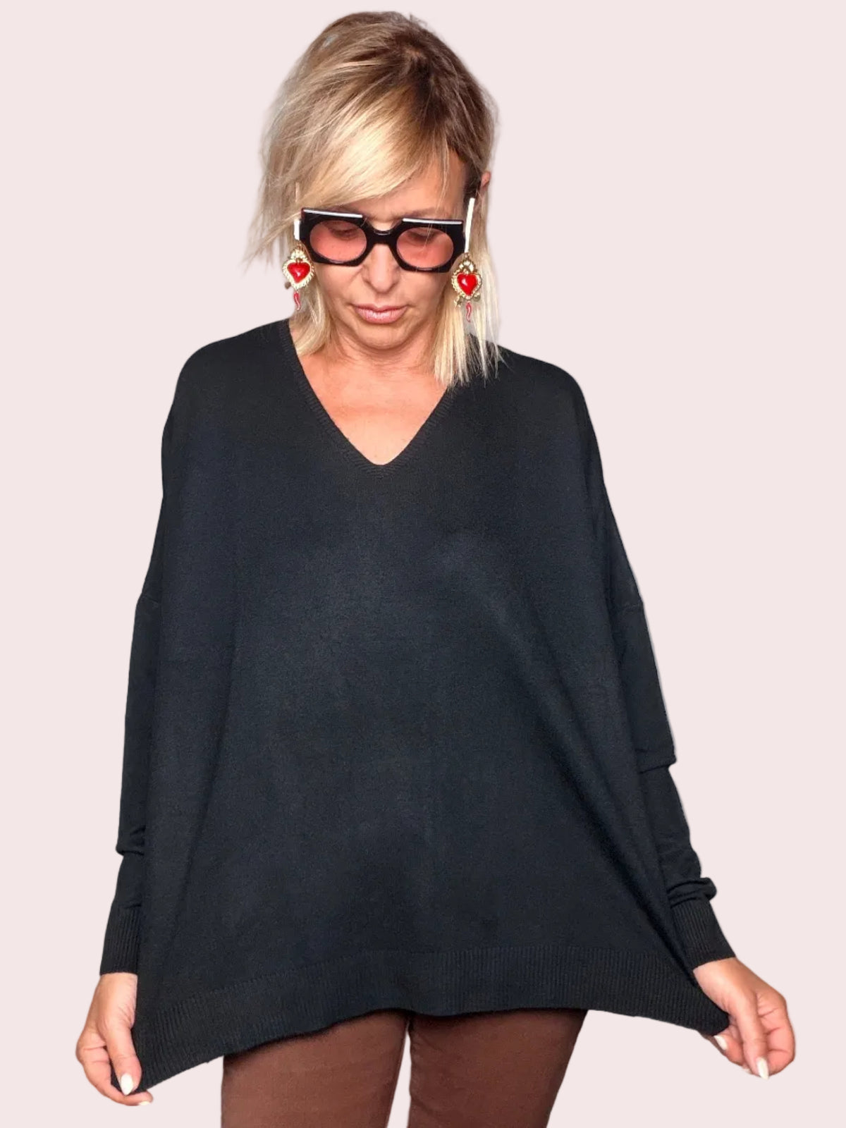 Maglia Oversize Trapezio Scollo V Costina