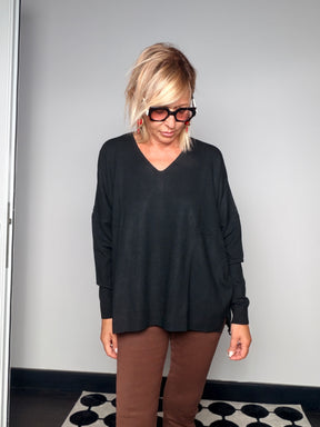 Maglia Oversize Trapezio Scollo V Costina