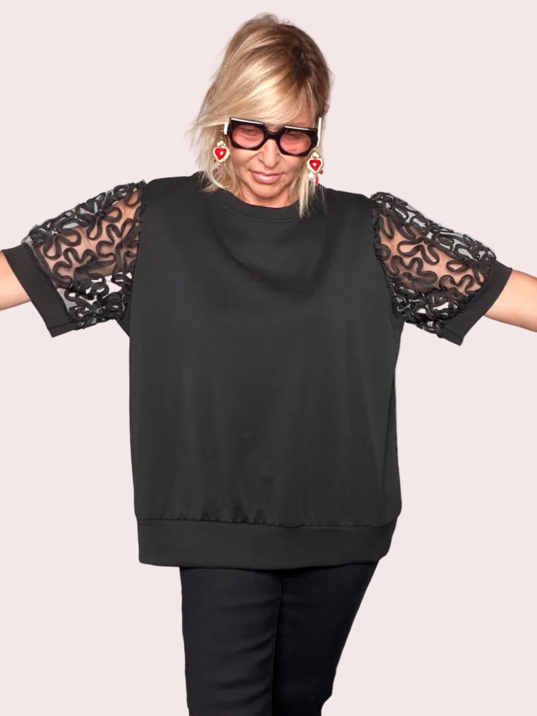 Felpa Oversize Maniche Organza Ricamata