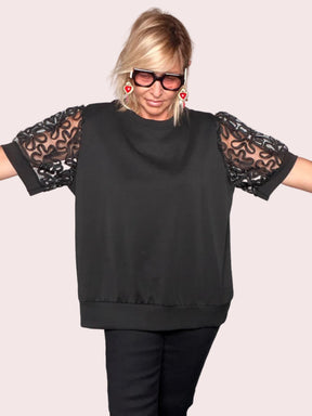Felpa Oversize Maniche Organza Ricamata