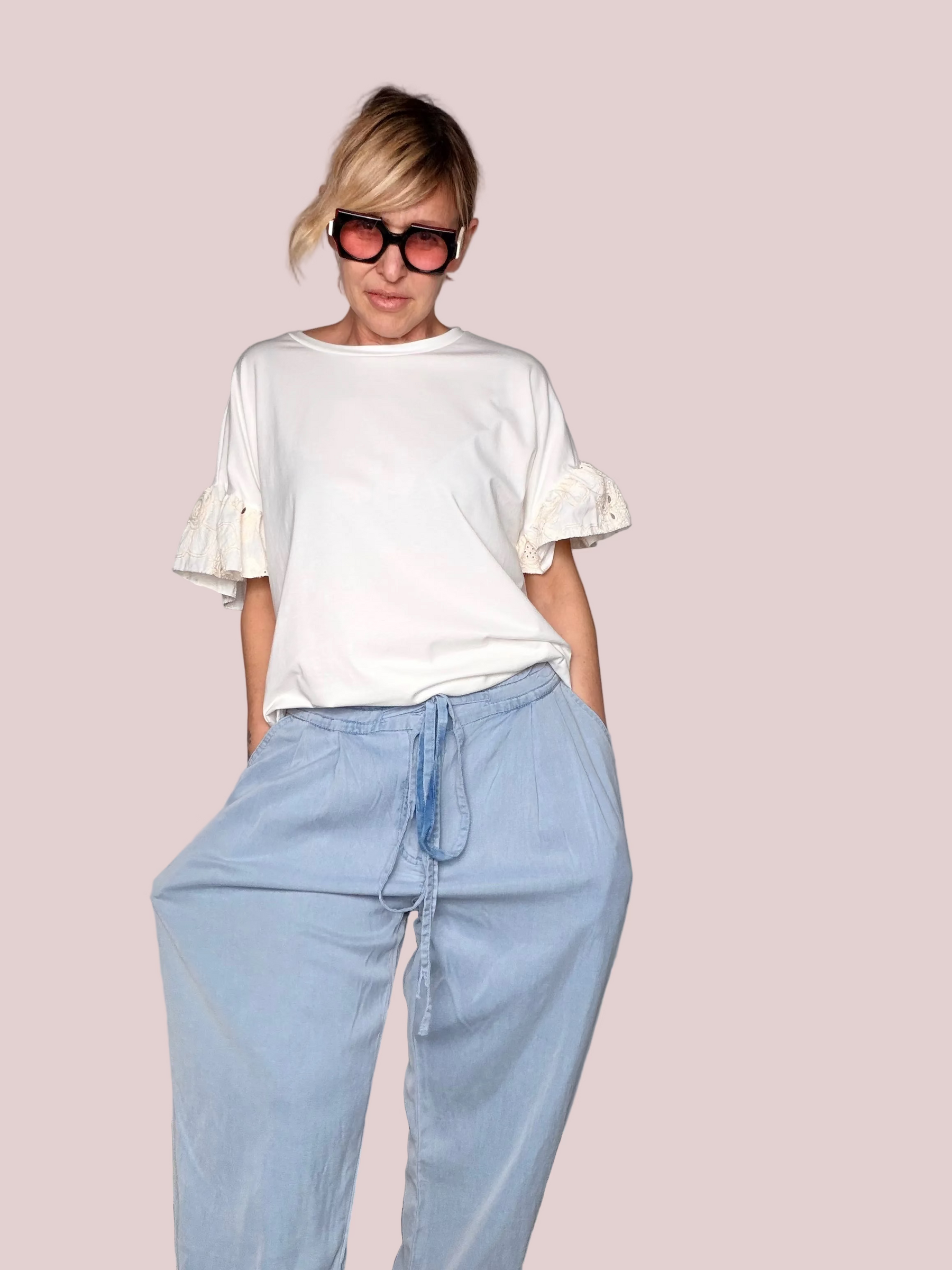 Jeans Baggy in Chambray con Laccetto