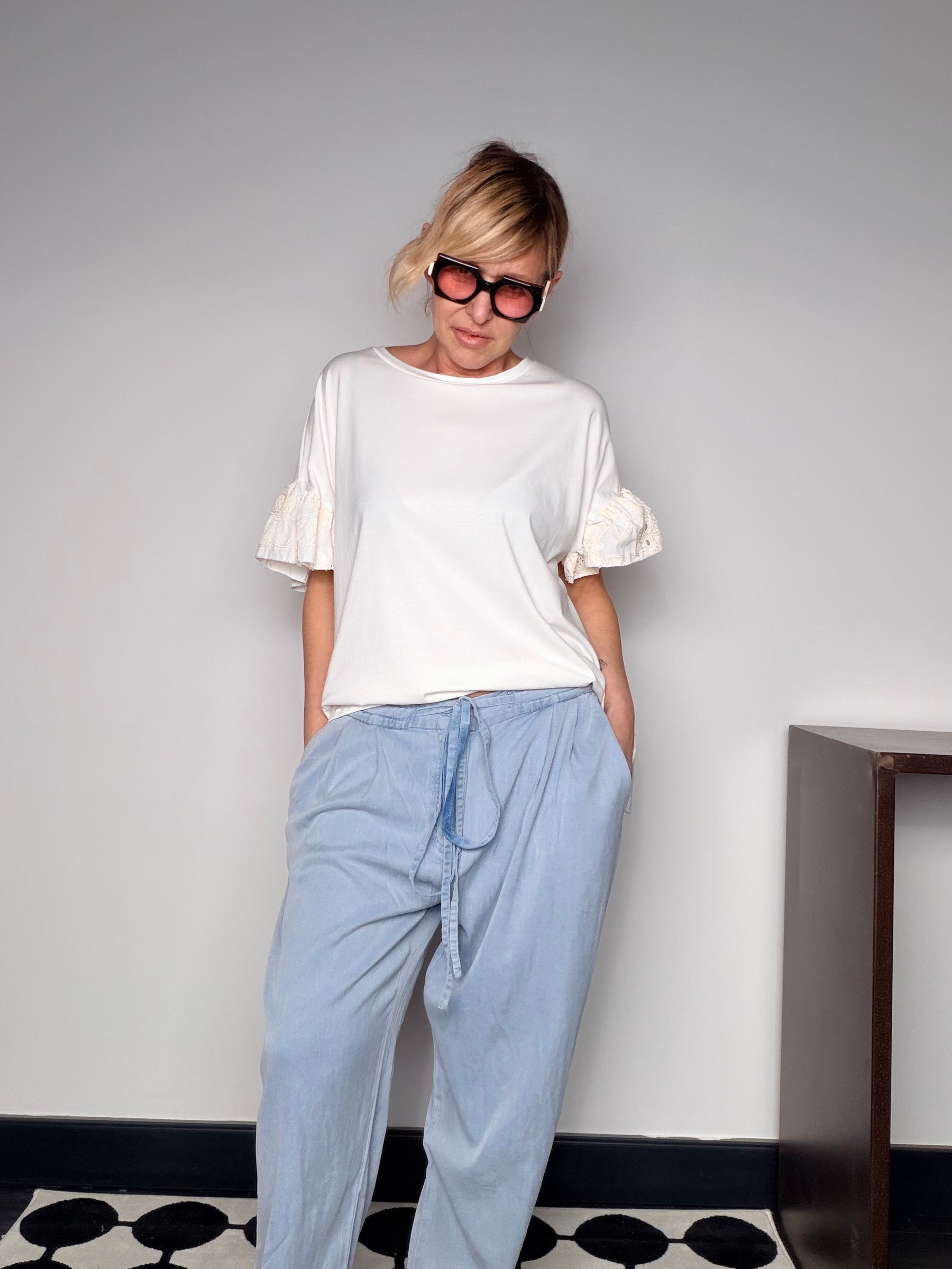 Jeans Baggy in Chambray con Laccetto