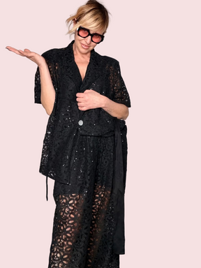 Pantalone Palazzo in Pizzo e Paillettes