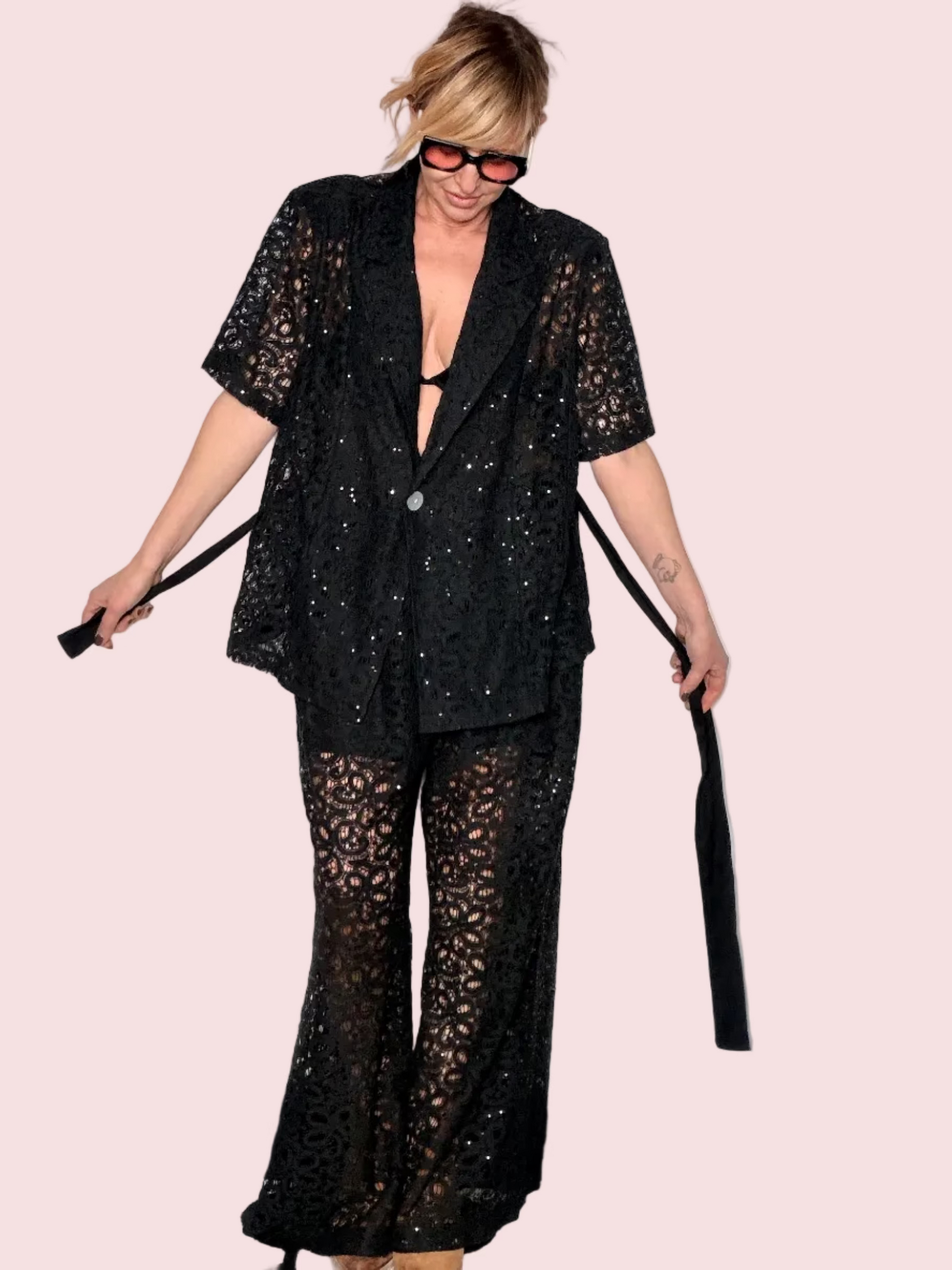 Pantalone Palazzo in Pizzo e Paillettes