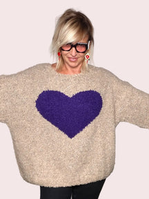 Maglia Bouclé Oversize Maxi Cuore Intarsiato (
