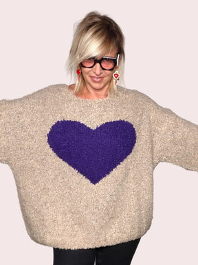 Maglia Bouclé Oversize Maxi Cuore Intarsiato (