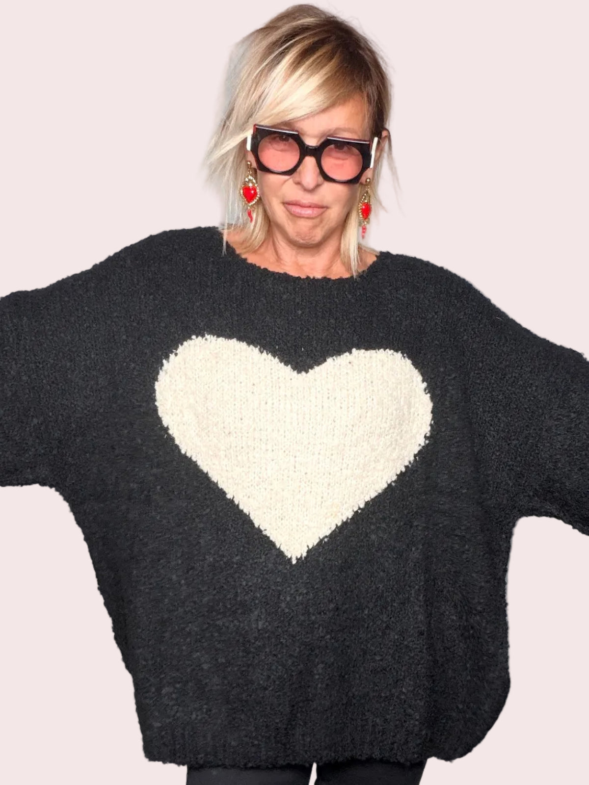 Maglia Bouclé Oversize Maxi Cuore Intarsiato (