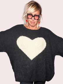Maglia Bouclé Oversize Maxi Cuore Intarsiato (