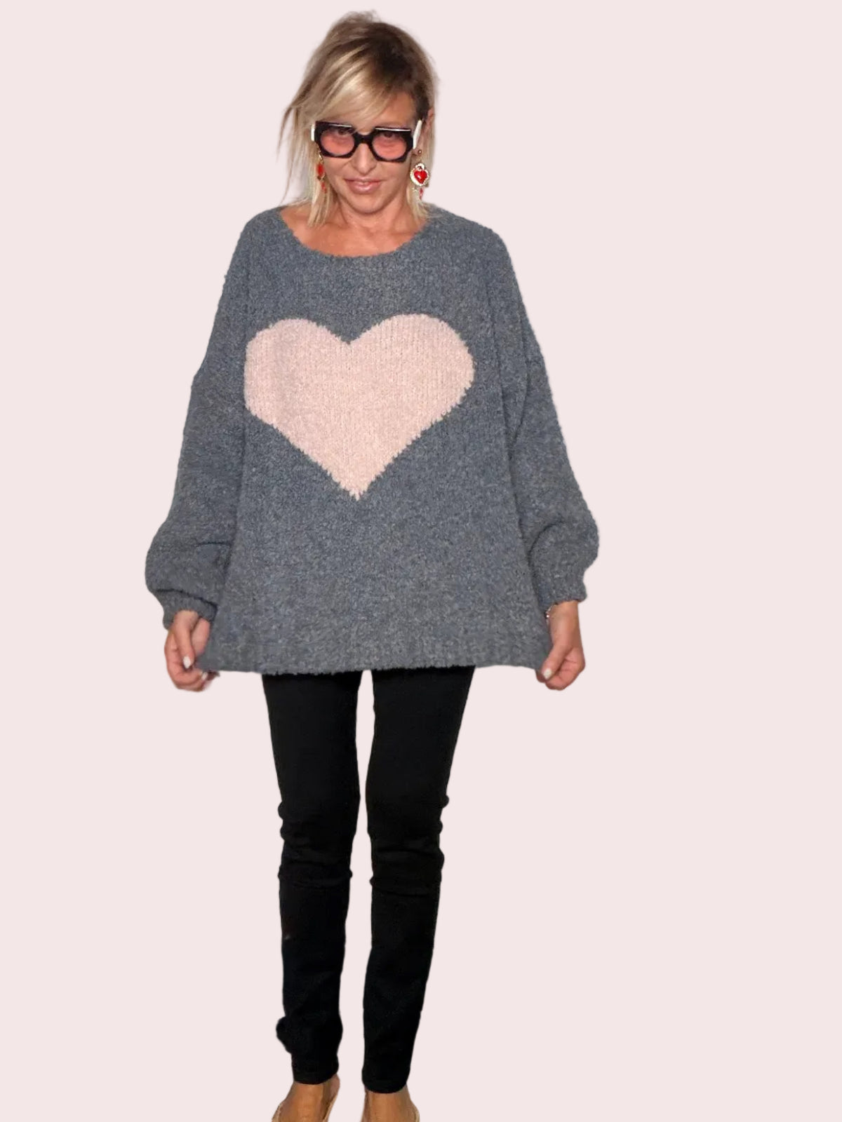 Maglia Bouclé Oversize Maxi Cuore Intarsiato (