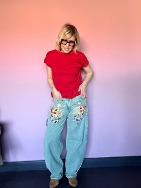 Jeans wide leg con ricami
