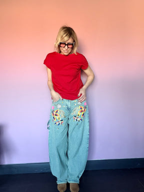 Jeans wide leg con ricami