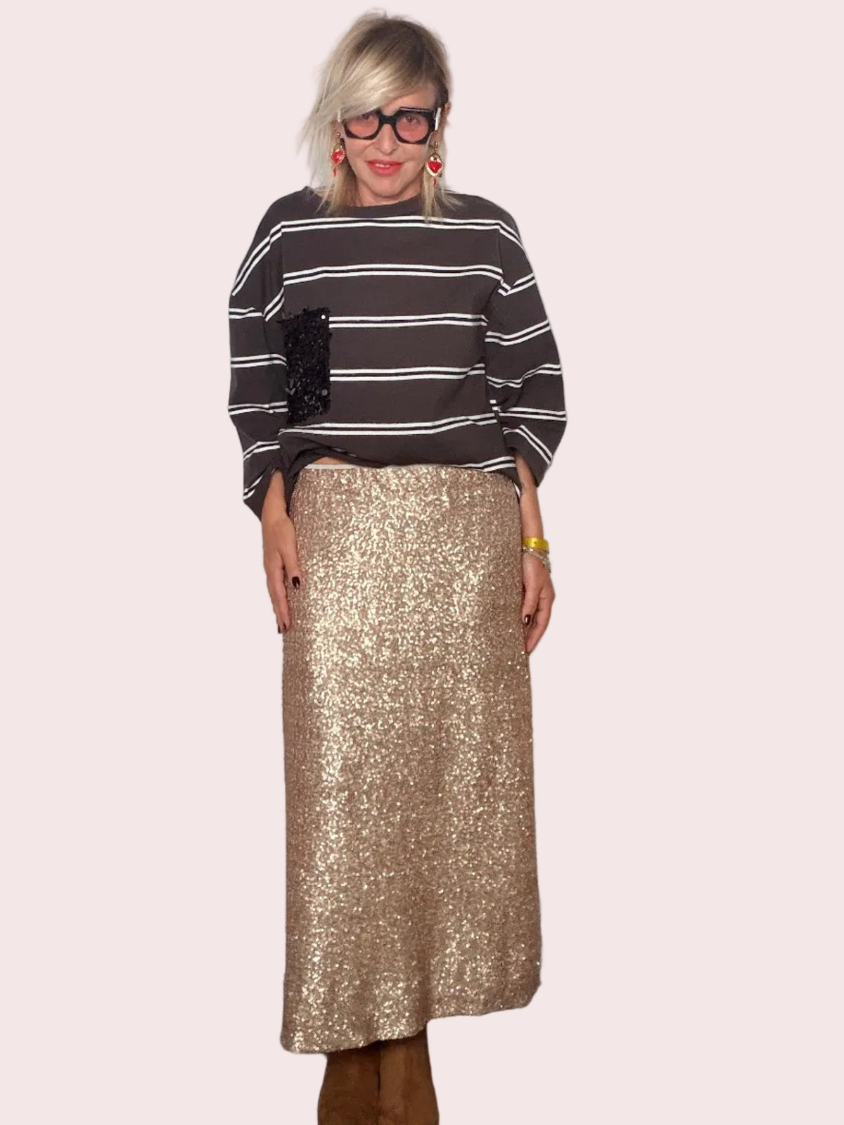 Gonna Longuette Paillettes Oro Champagne Tubino