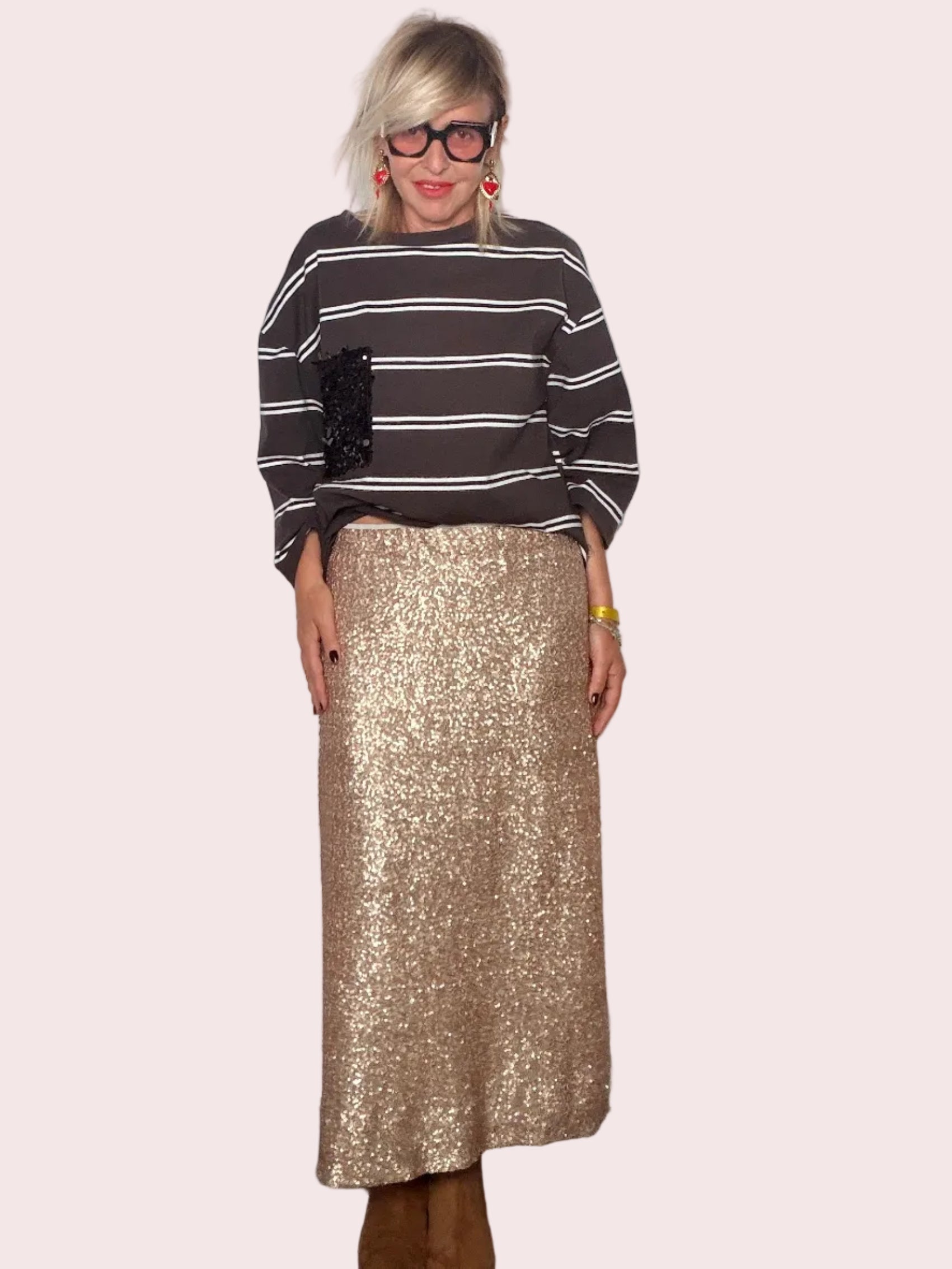 Gonna Longuette Paillettes Oro Champagne Tubino