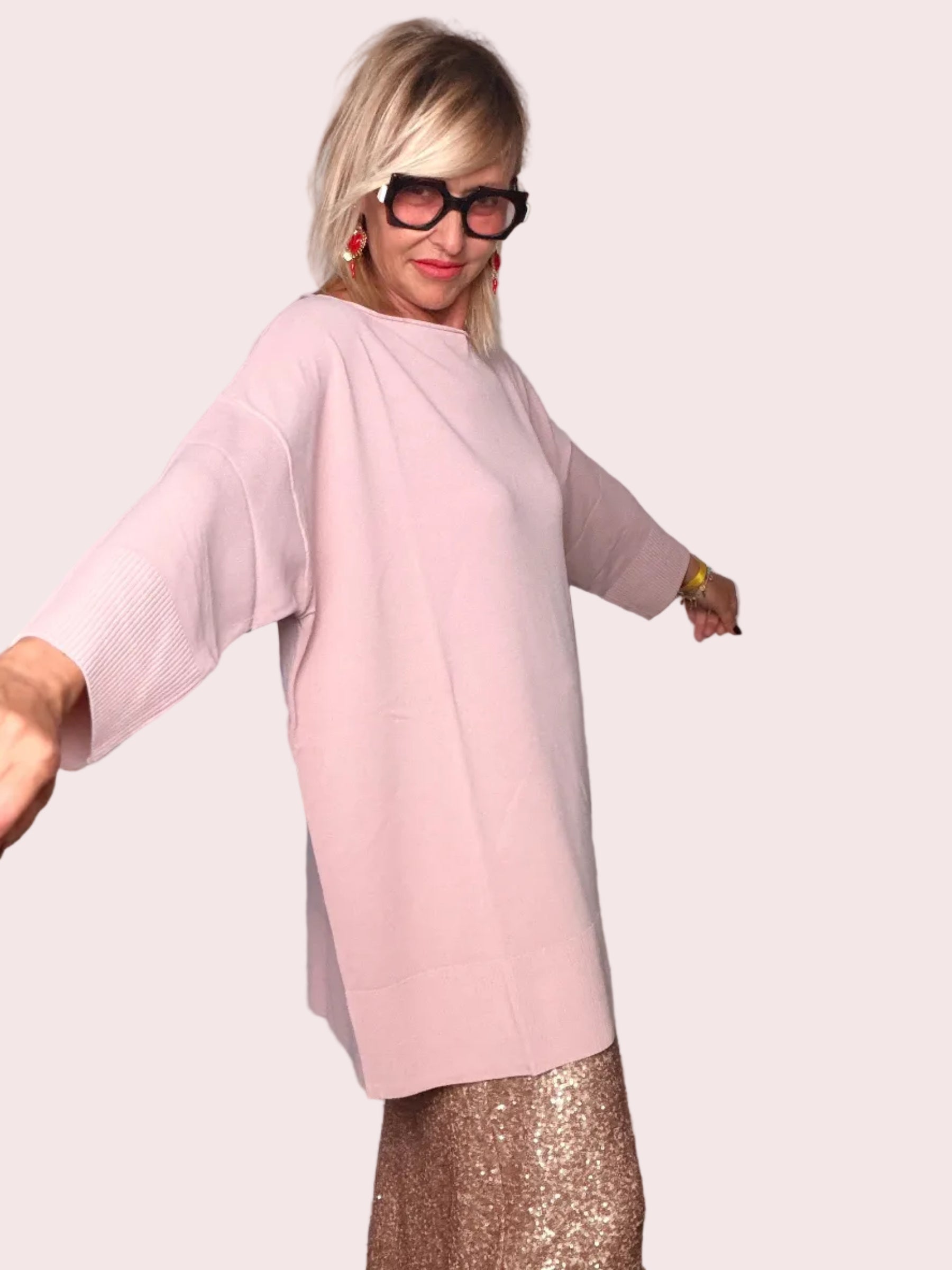 Maglia Filo Oversize Barchetta Pipistrello Spacco