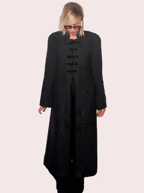 Giacca cappotto Maxi Jacquard Nero Alamari Collo Coreana