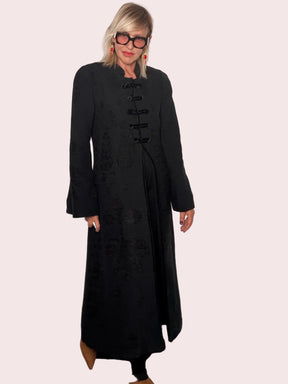 Giacca cappotto Maxi Jacquard Nero Alamari Collo Coreana