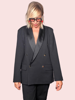 Blazer Smoking Doppiopetto Nero Revers Raso