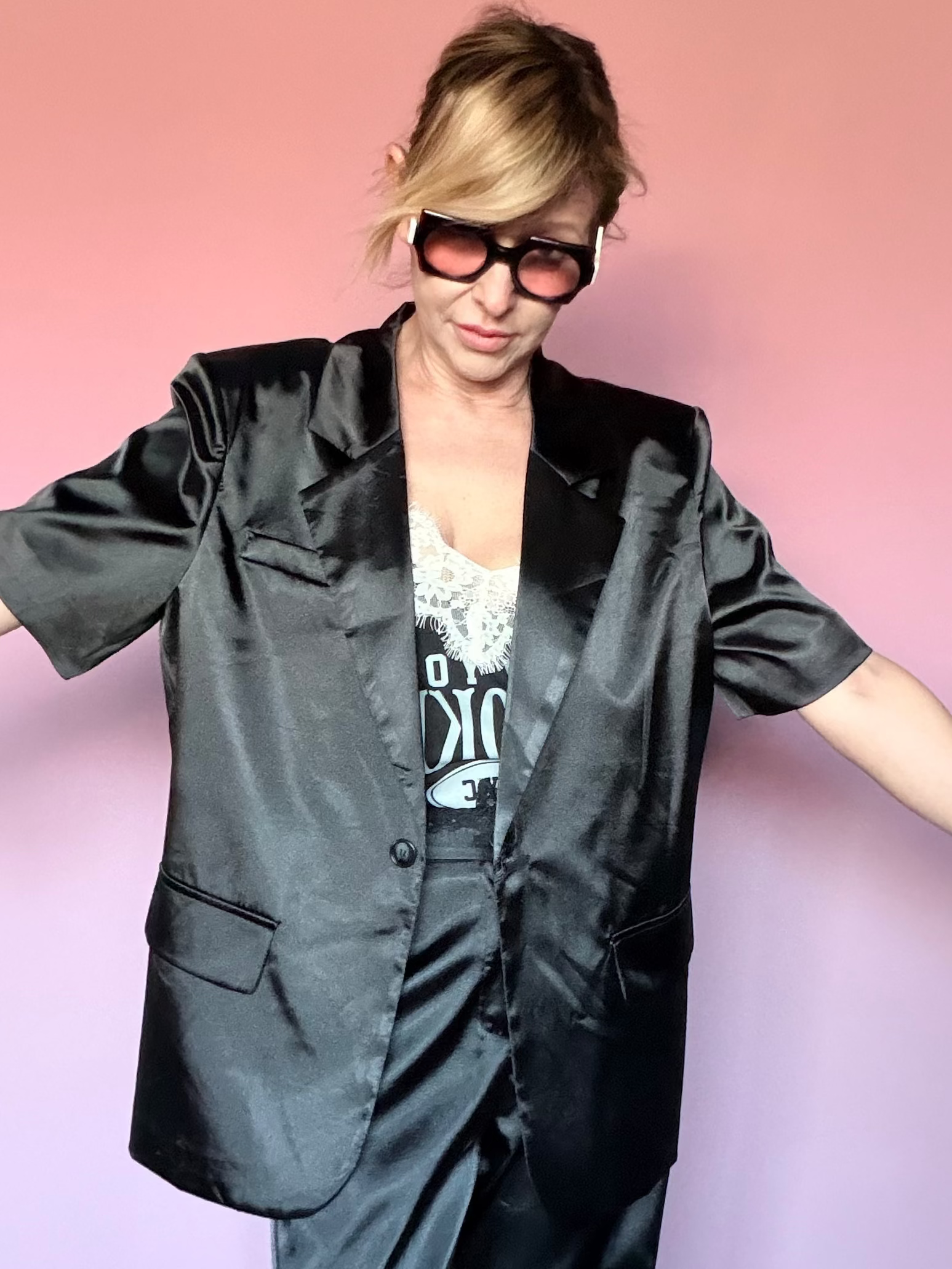 Blazer Raso con Retro in Pizzo
