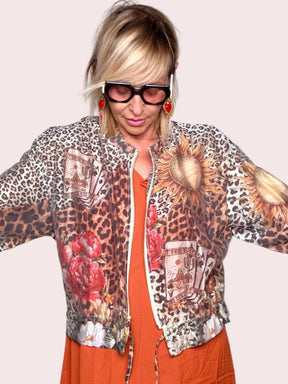 Bomber Raso Leopardato Rose Cuore Sacro