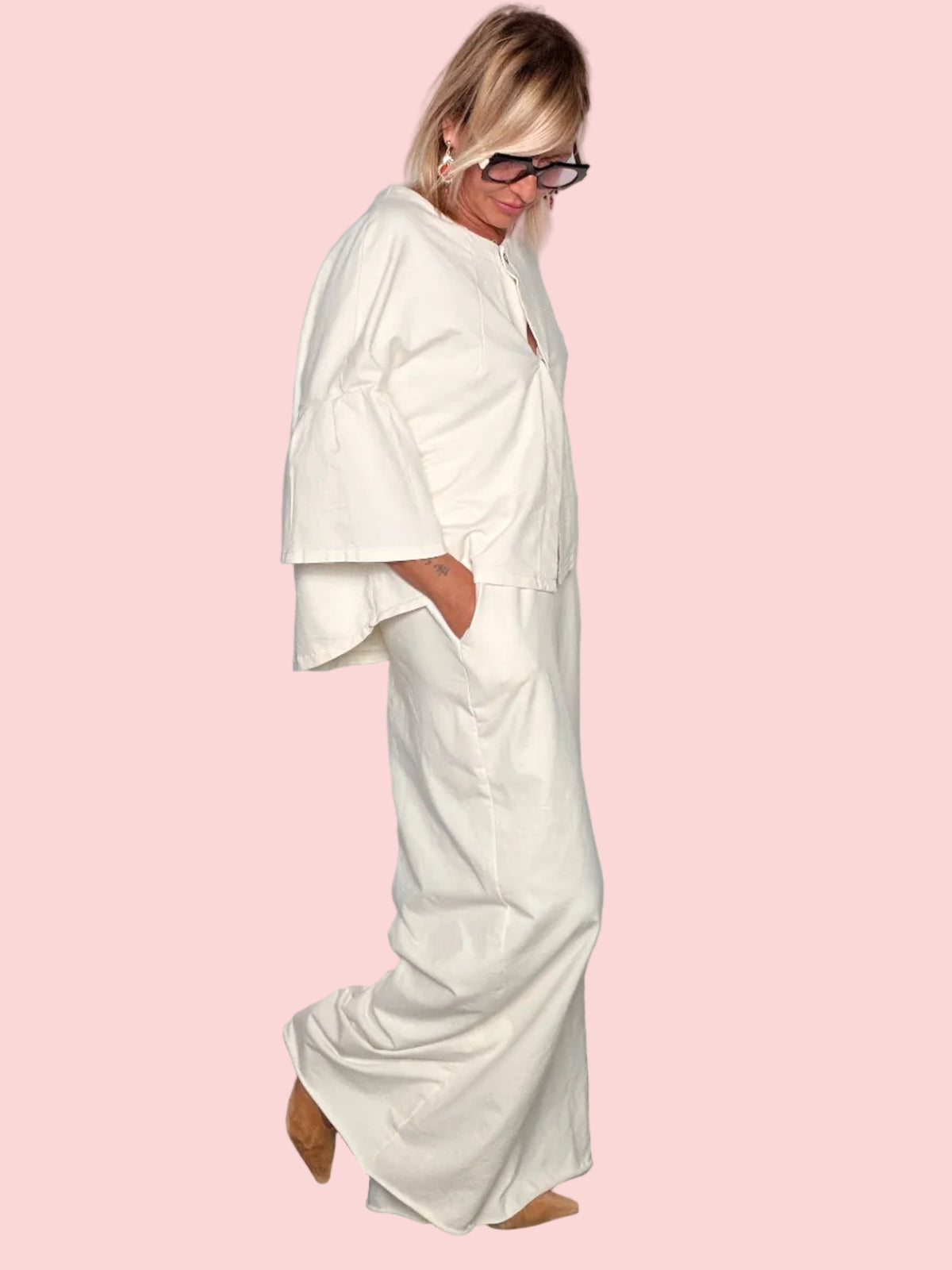 Pantalone Wide Leg Maxi Fluente Vita con elastico