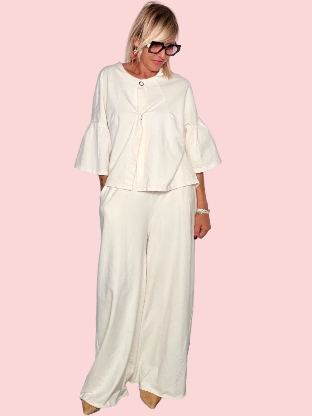 Pantalone Wide Leg Maxi Fluente Vita con elastico