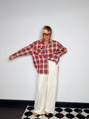 Camicia Oversize Check Tartan Spille Decorative