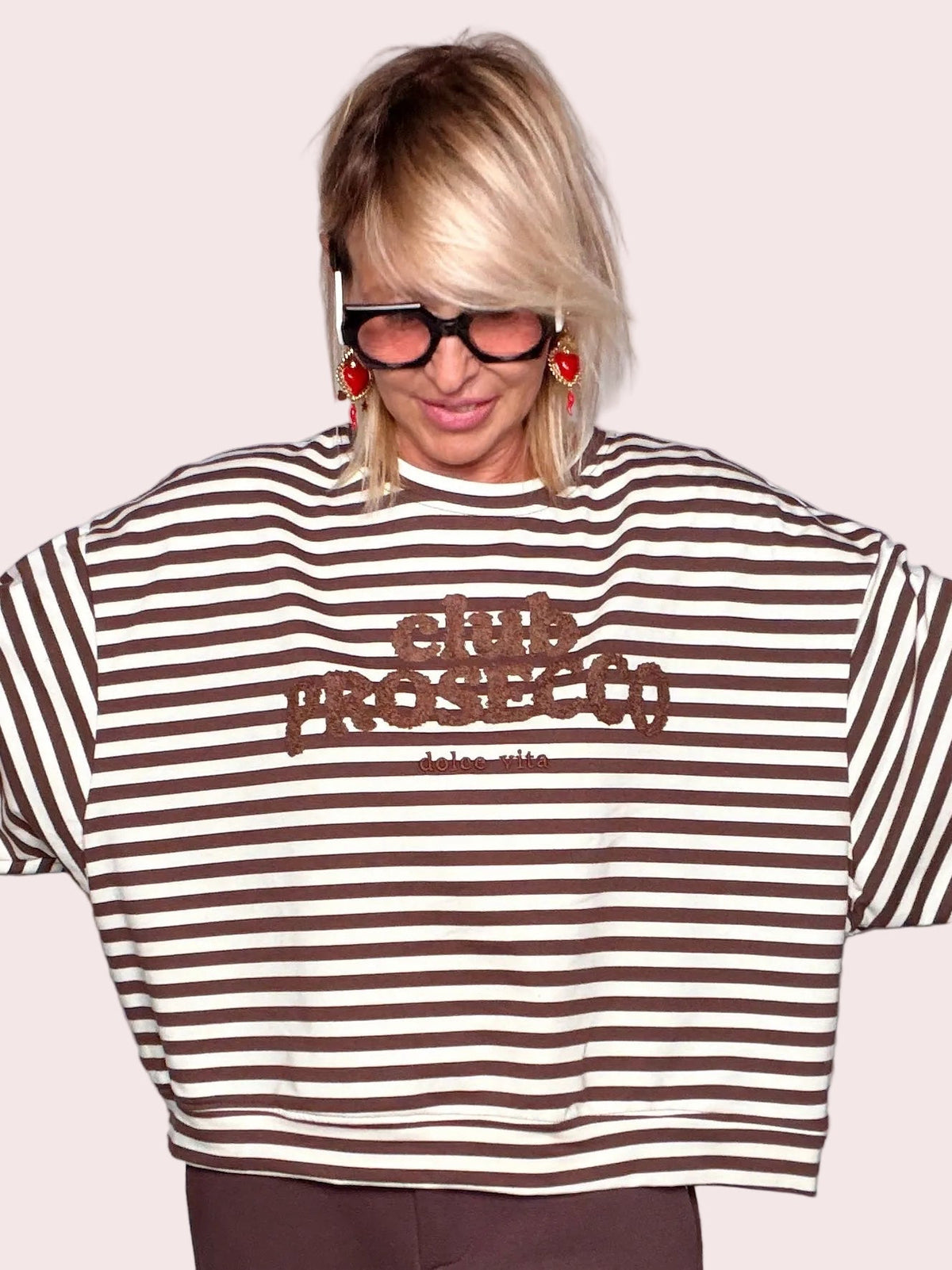 Felpa Oversize Boxy Righe Prosecco Club