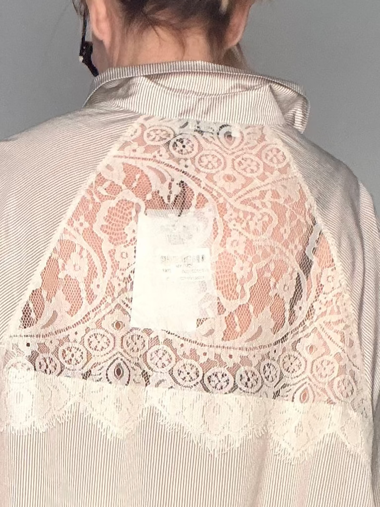 Camicia Over a Righe con Inserto in Pizzo