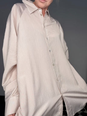Camicia Over a Righe con Inserto in Pizzo