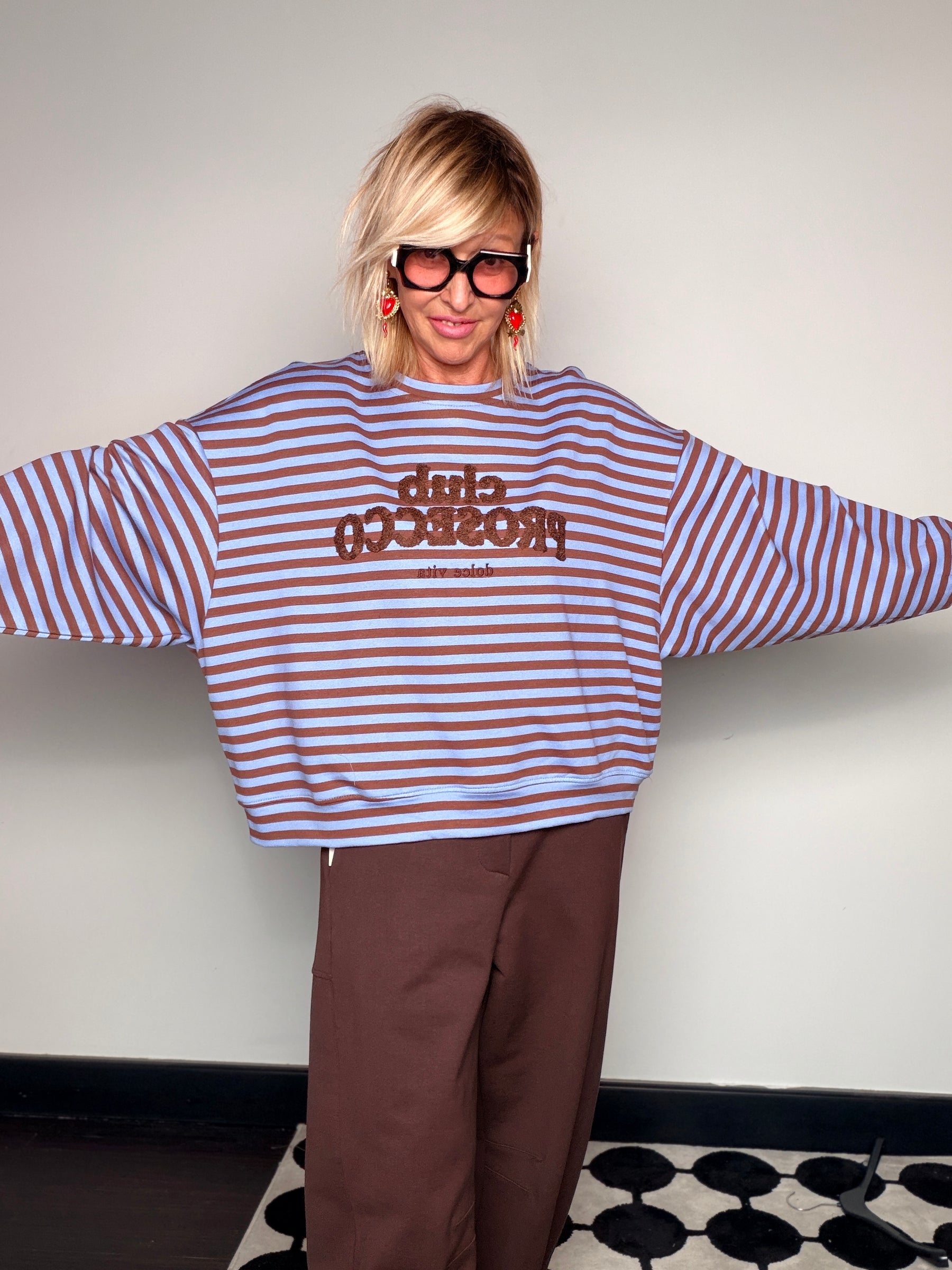 Felpa Oversize Boxy Righe Prosecco Club