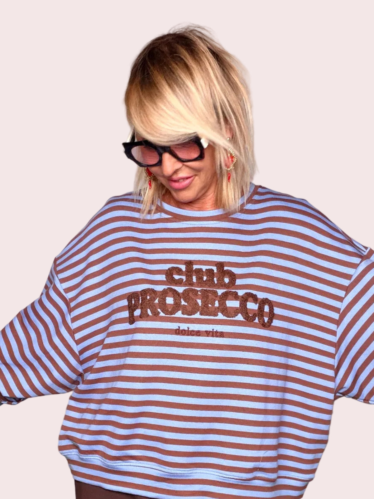 Felpa Oversize Boxy Righe Prosecco Club