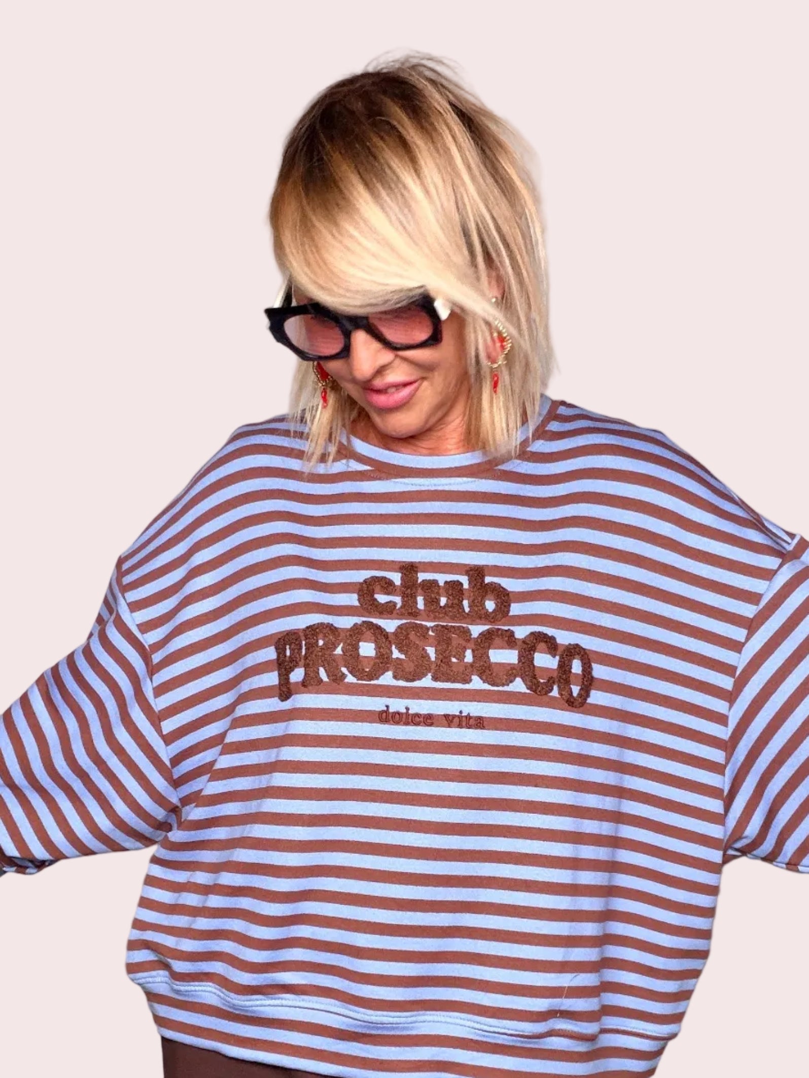 Felpa Oversize Boxy Righe Prosecco Club