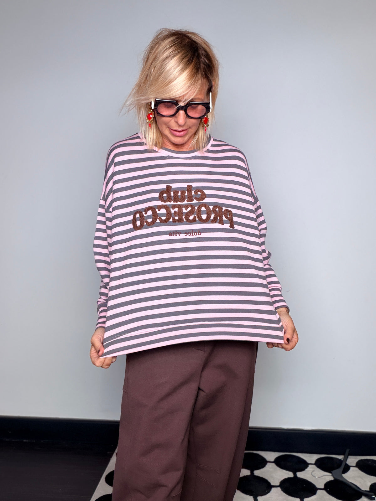 Felpa Oversize Boxy Righe Prosecco Club
