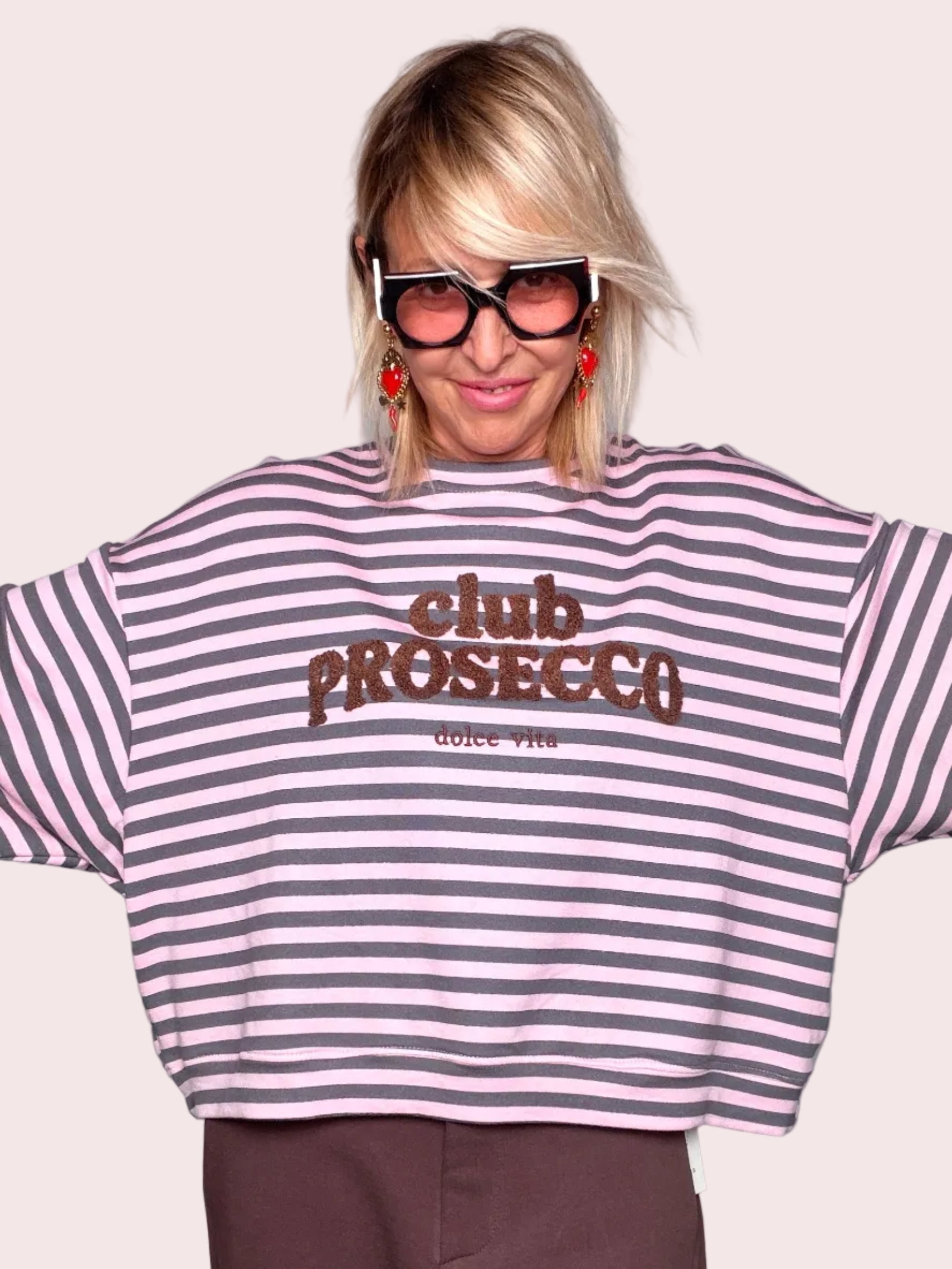 Felpa Oversize Boxy Righe Prosecco Club