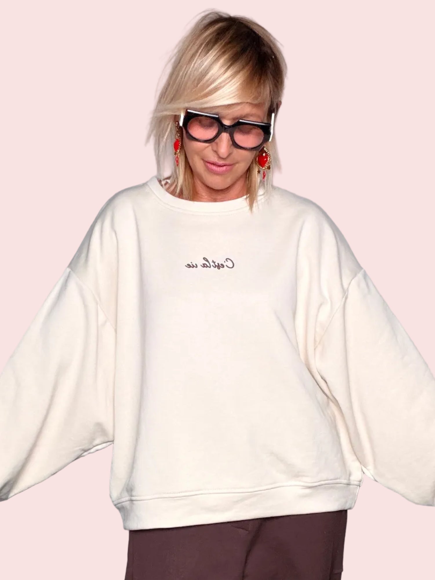 Felpa Oversize C'est La Vie Scritta Retro