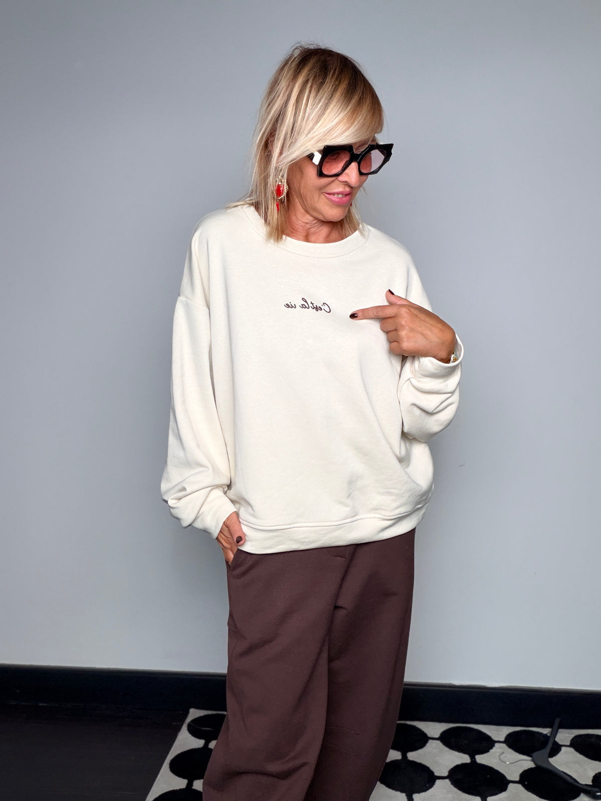 Felpa Oversize C'est La Vie Scritta Retro
