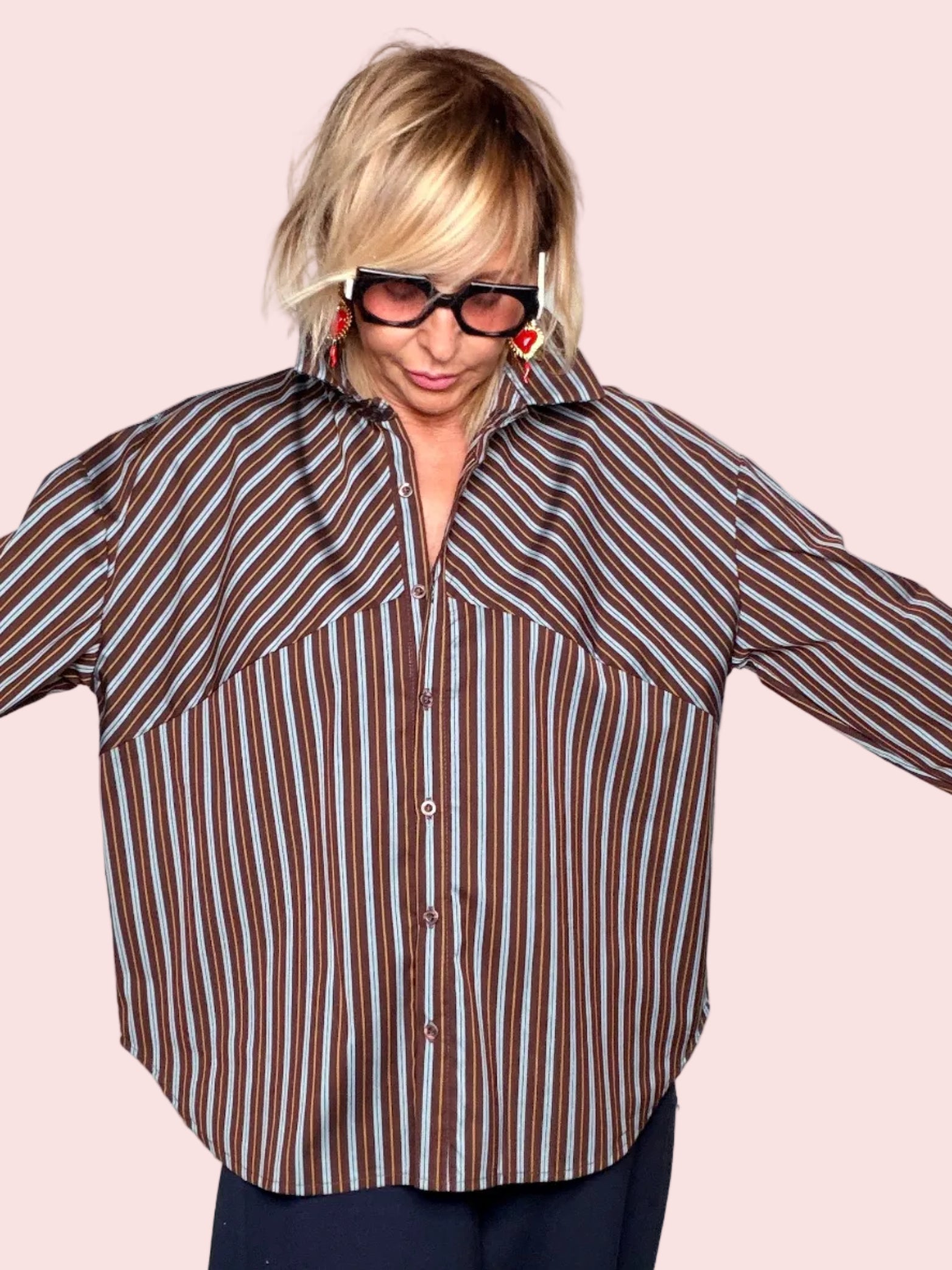 Camicia Oversize Righe Verticali Colletto Classico