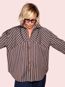Camicia Oversize Righe Verticali Colletto Classico