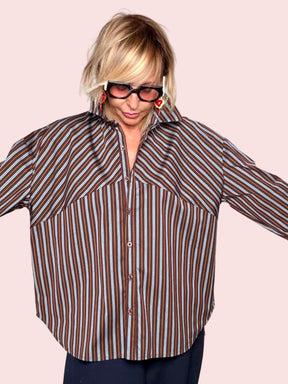 Camicia Oversize Righe Verticali Colletto Classico